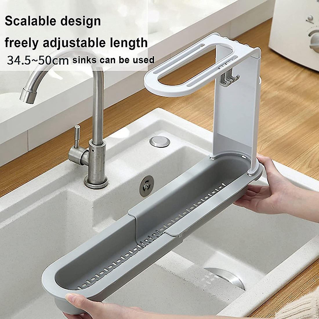 Extendable Kitchen Sink Storage Rack Hanging Basket Sink Shelf White