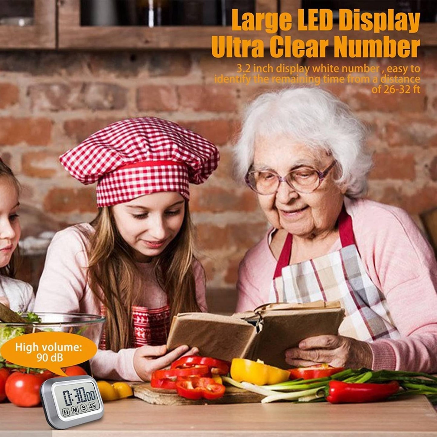 Digital Kitchen Timer Press Screen for Cooking,magnetic (silver)