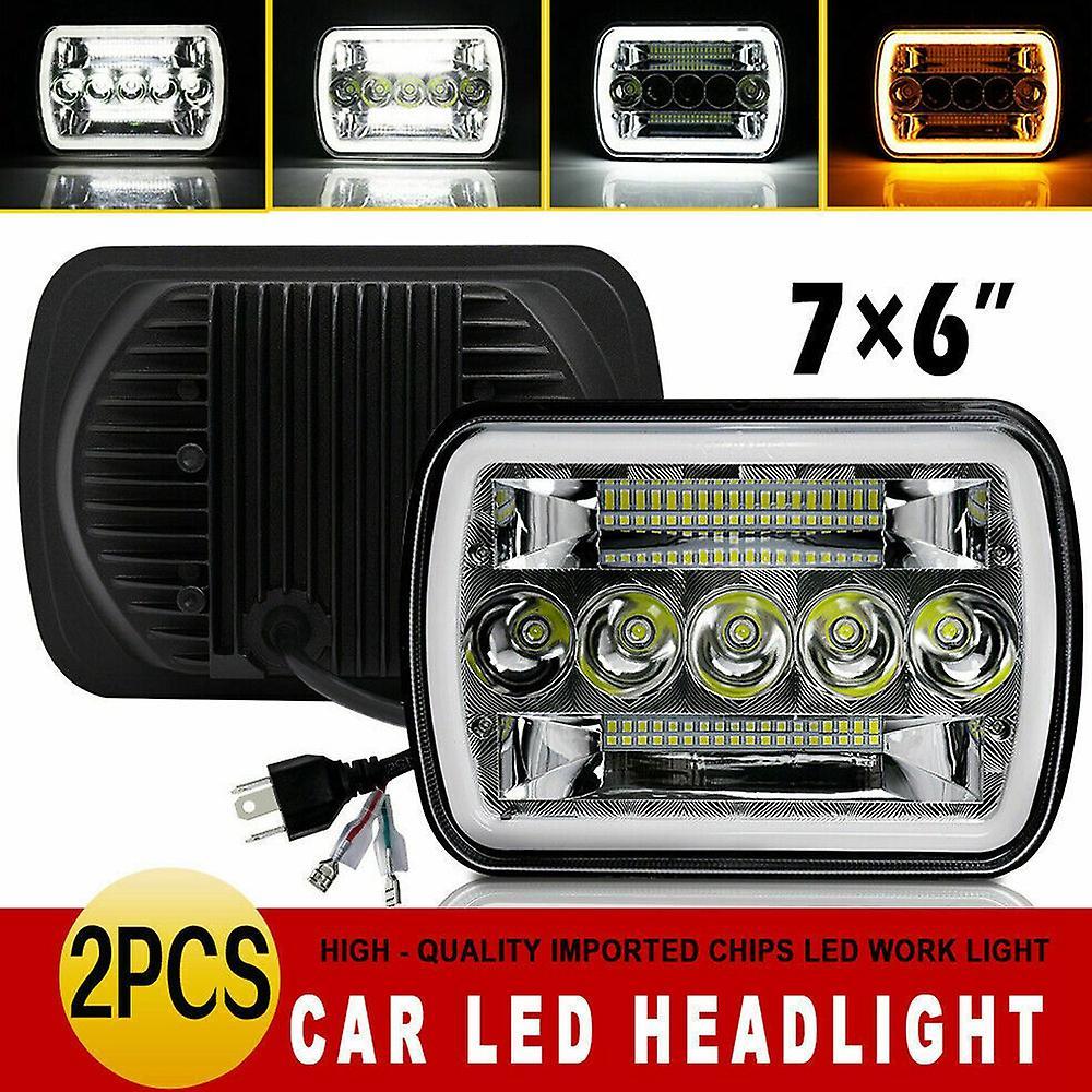 1 Pair 7x6inch Led Headlight Drl for Jeep Cherokee Wrangler Xj Yj