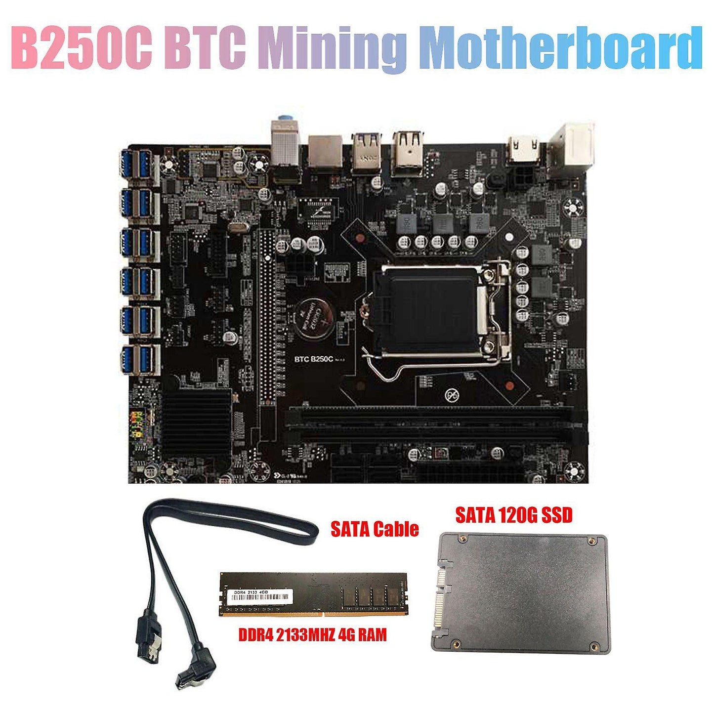 B250c Btc Mining Motherboard with Ram+120g Ssd+cable Lga1151 for Btc