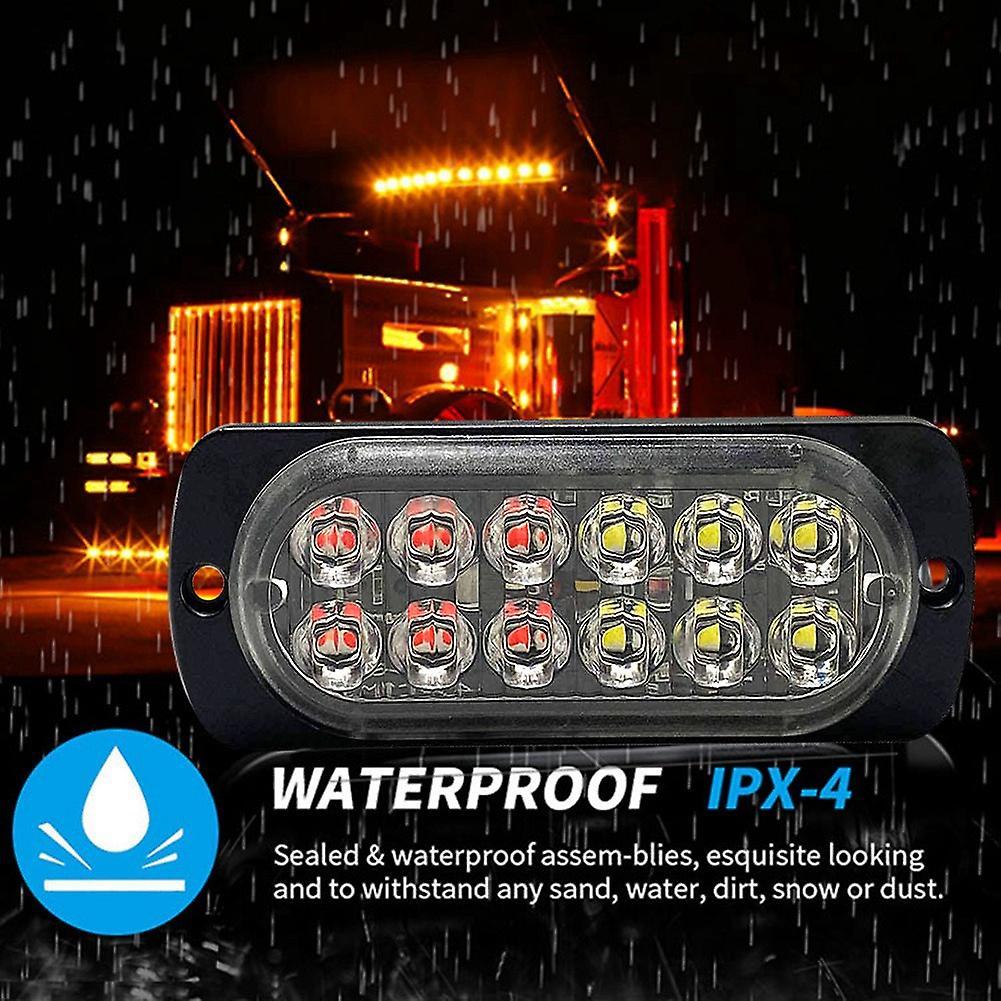 2pcs Led Strobe Warning Light Strobe Grille Flashing White Red