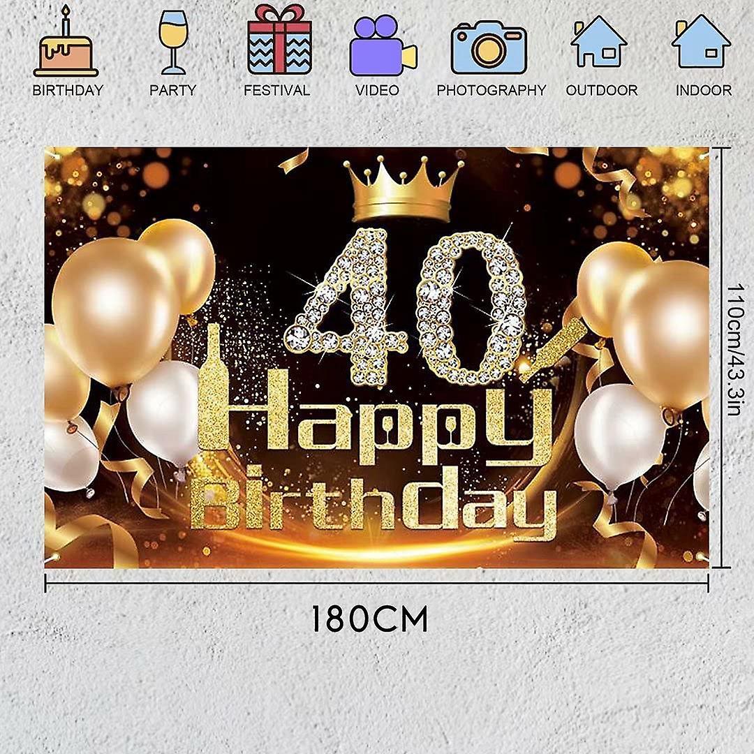 Black Gold Banner 40th Birthday Decoration Girl Birthday Background