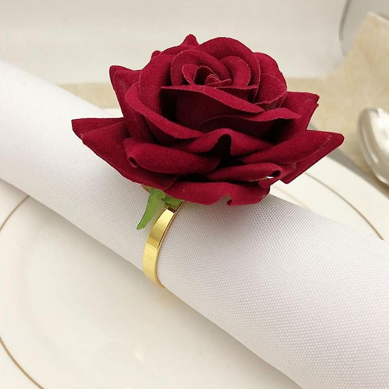 6pcs/lot Romantic Rose Napkin Rings Alloy for Wedding Holiday Banquet