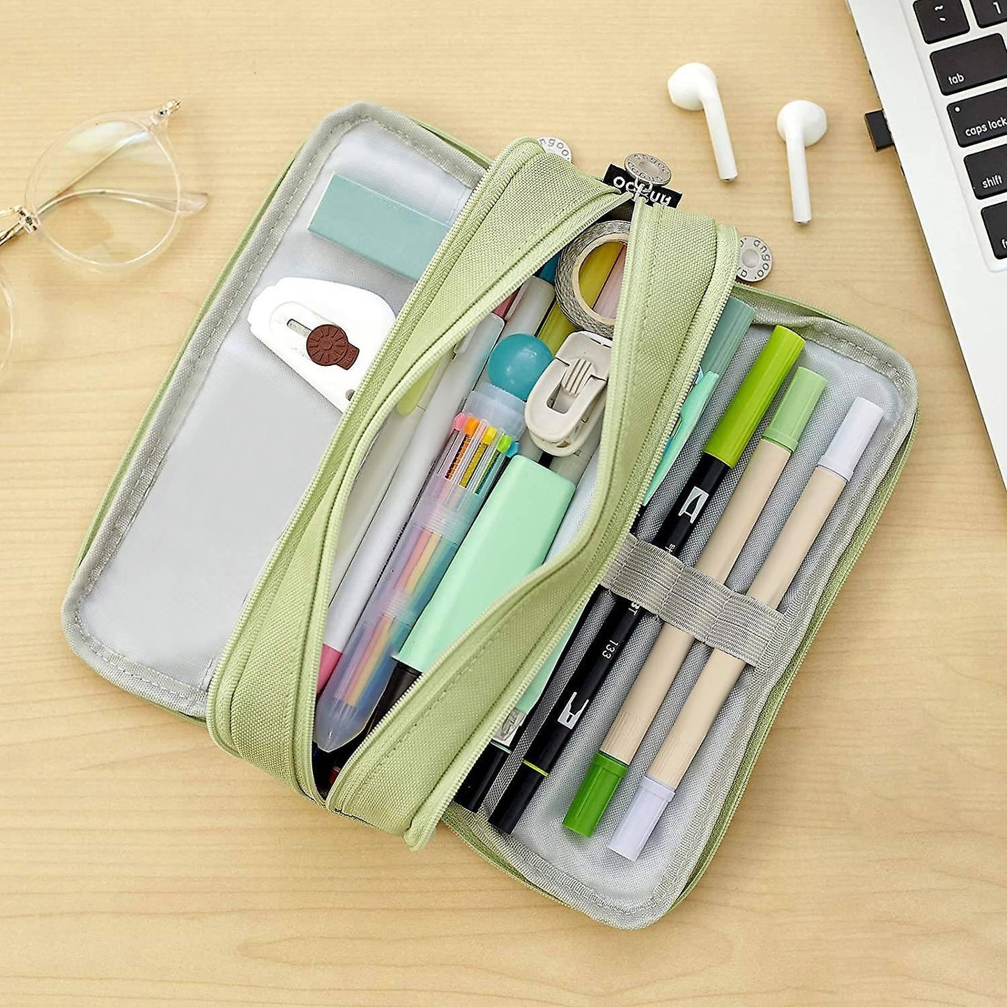 Angoo Pencil Case 3 Compartment Pouch Pen Bag for School Teen(pink)