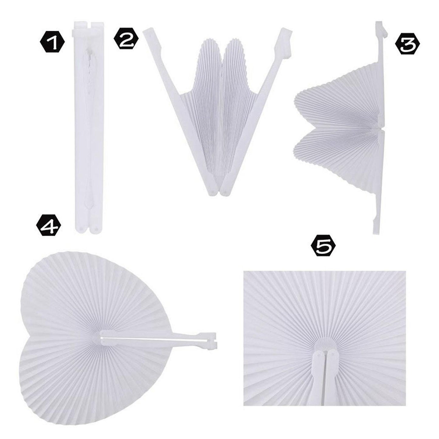 60pcs Eventail Blanc Papier Rond Coeur Decoration Mariage Fete Cadeau