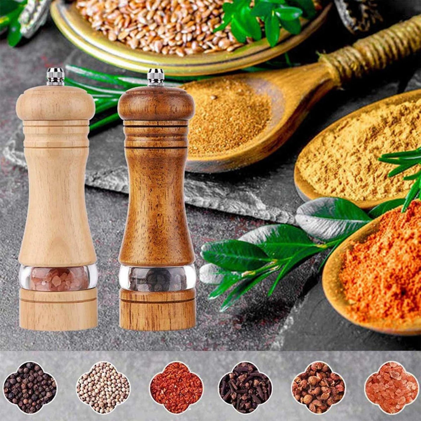 Pepper Mill Manual Salt Mill Wooden Spice Mill Ceramic Grinder B