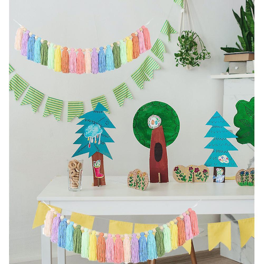 37inch Rainbow Tassel Garland with Wood Bead for Bedroom Party Decor