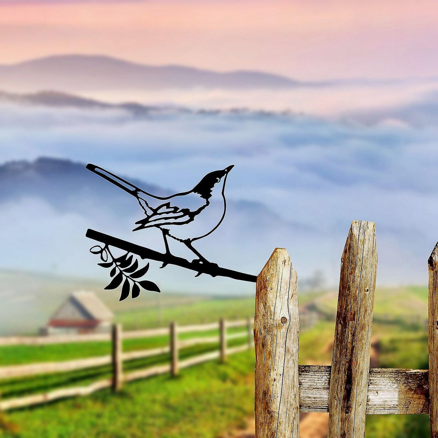Metal Bird Silhouette Ornament On Branch Statue Home Garden Decor,b