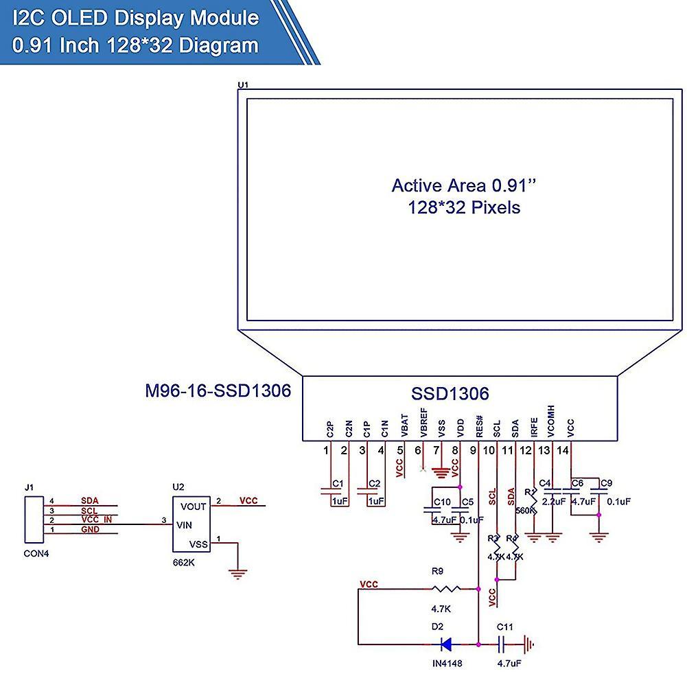 2 Pieces I2c Ssd1306 Oled Display Module Blue I2c Oled Screen Driver