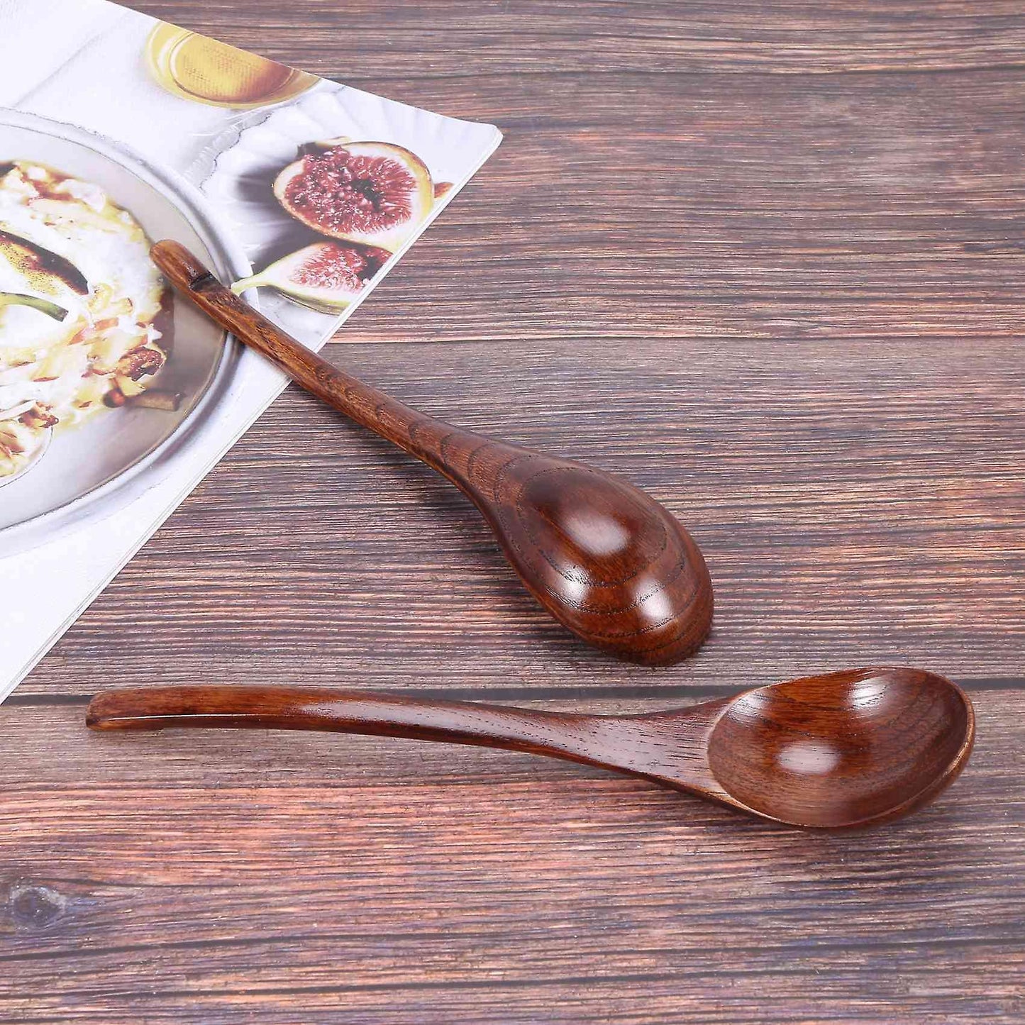 Wooden Soup Spoons, 6 Pieces 7.84 Inches Japanese Ramen Spoons Round