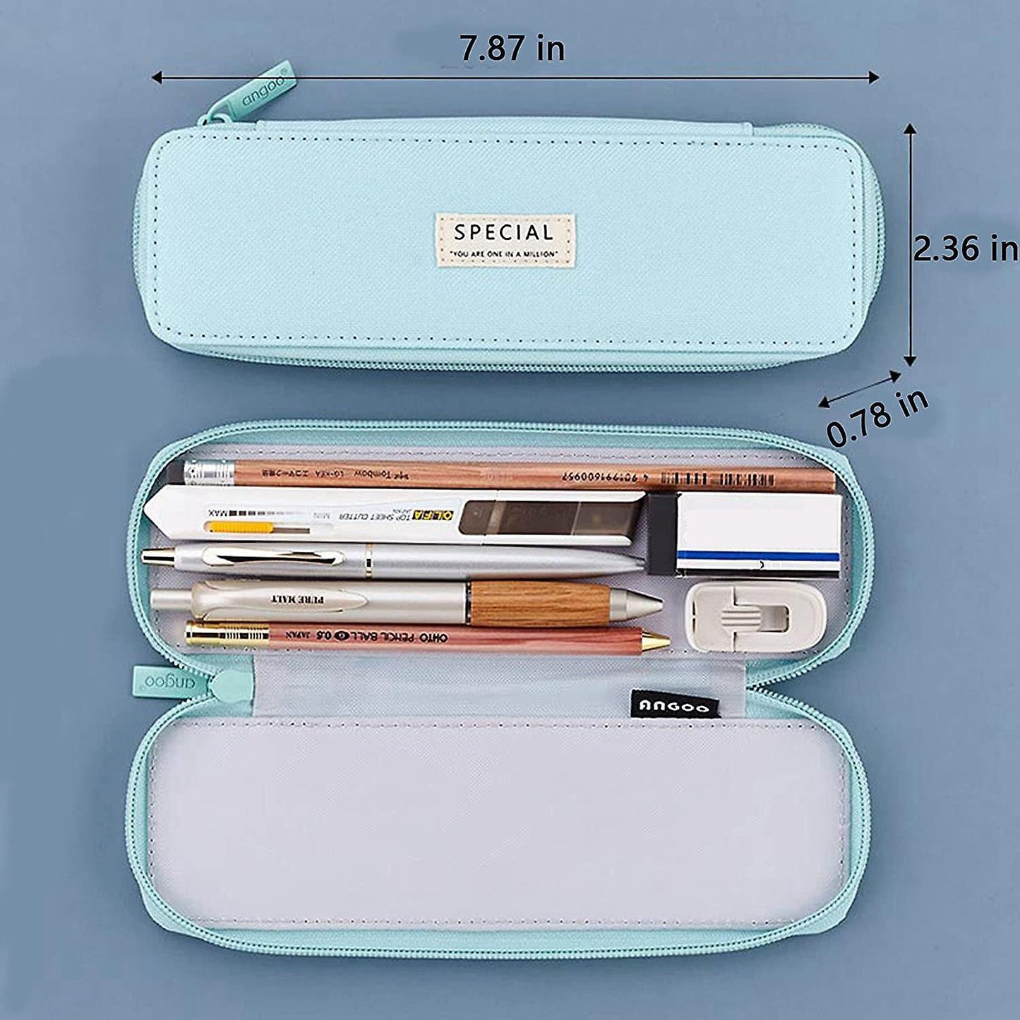 Angoo Canvas Pencil Case,stylish Simple Pencil Bag Cyan