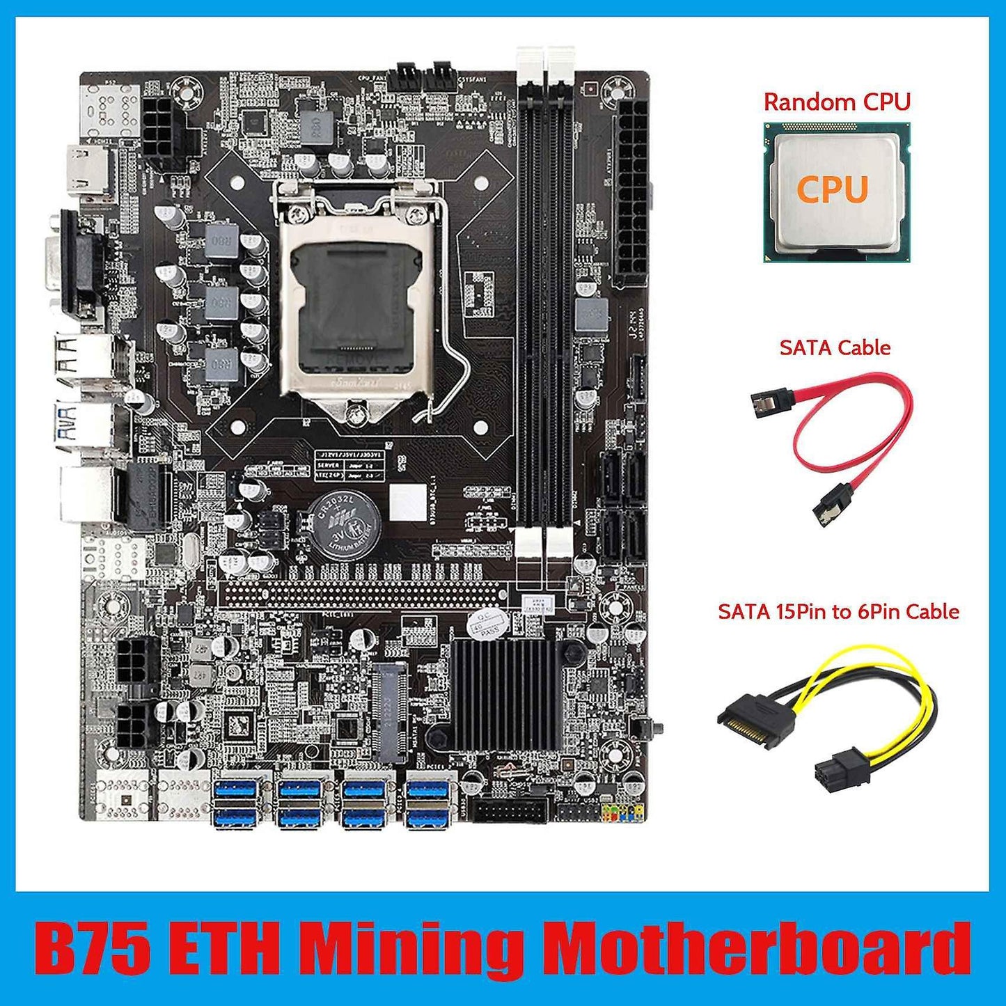 B75 Eth Motherboard 8xpcie Usb Adapter+cpu+sata 15pin to 6pin Cable