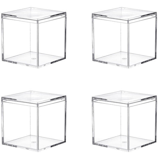 4 Pack Plastic Containers 2.5x2.5x2.5inch for Candy Pill and Jewelry