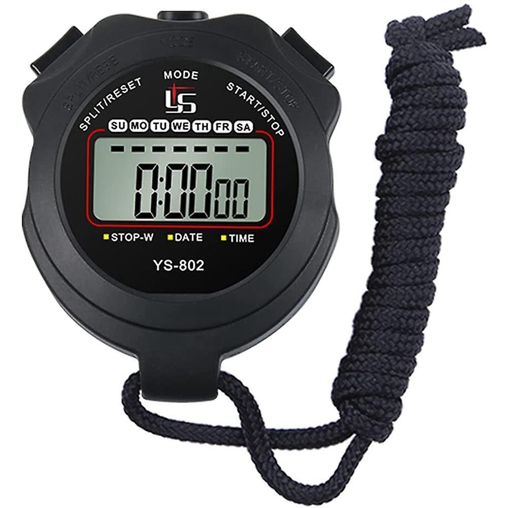 Sports Stopwatch with Clock Calendar, Shockproof Stopwatch,black