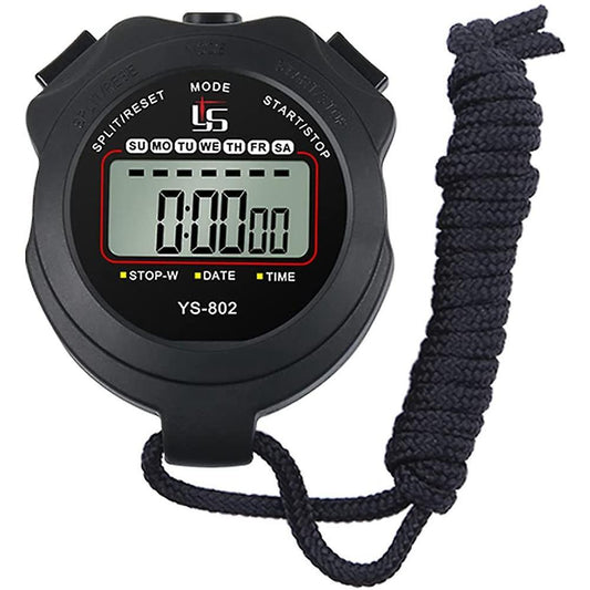 Sports Stopwatch with Clock Calendar, Shockproof Stopwatch,black