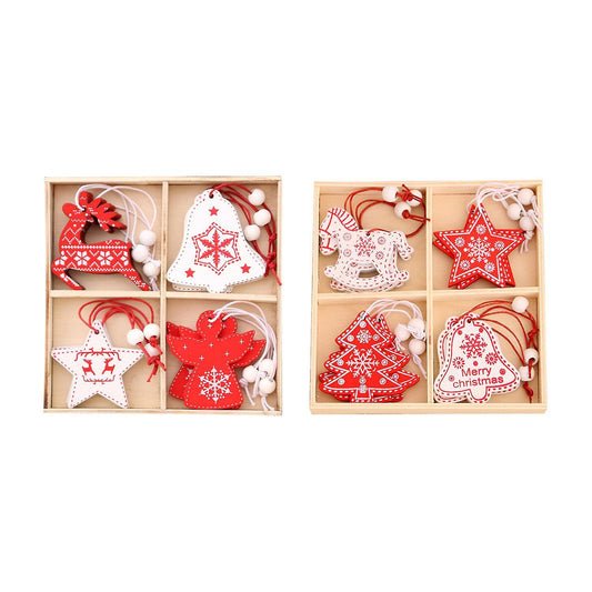 24pcs Christmas Wooden Pendants Xmas Tree Angel Deer Bell Star Decor