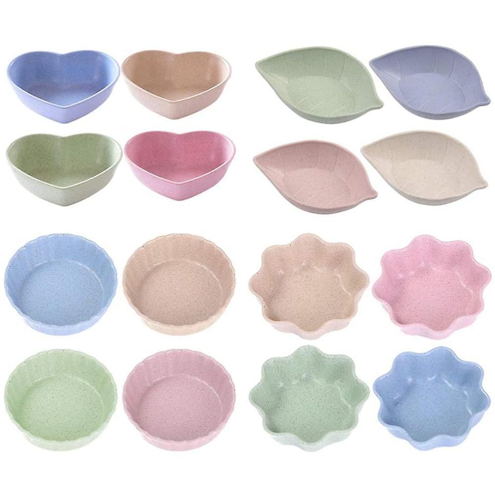 16pcs Wheat Straw Pickles Leaf Heart Round Mustard Tomato Sauce Bowl