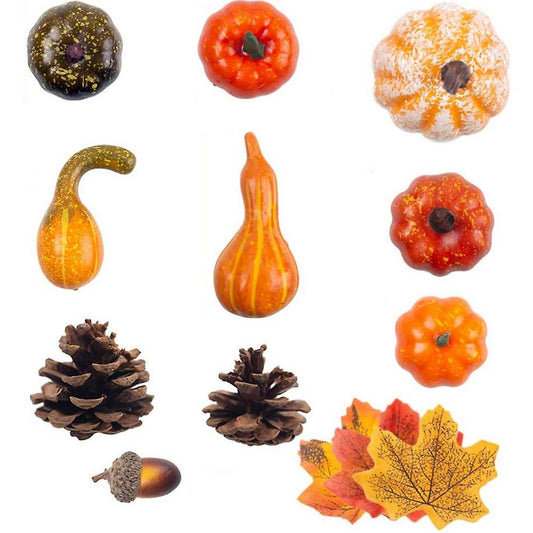 Artificial Pumpkins Set, Silk Maple Leaf Acorns Pine Cones Pumpkin