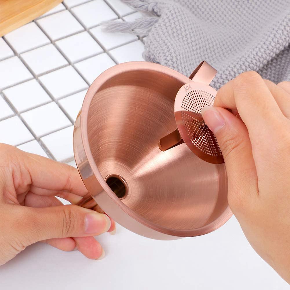Stainless Steel Funnel with Detachable Filter for Canning -rose Gold