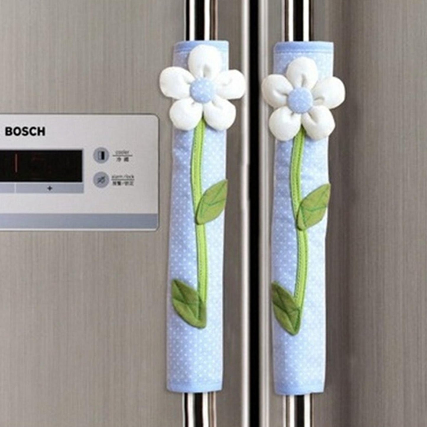 4pcs Flower Polka Dot Door/refrigerator Handle Cover Gloves Blue