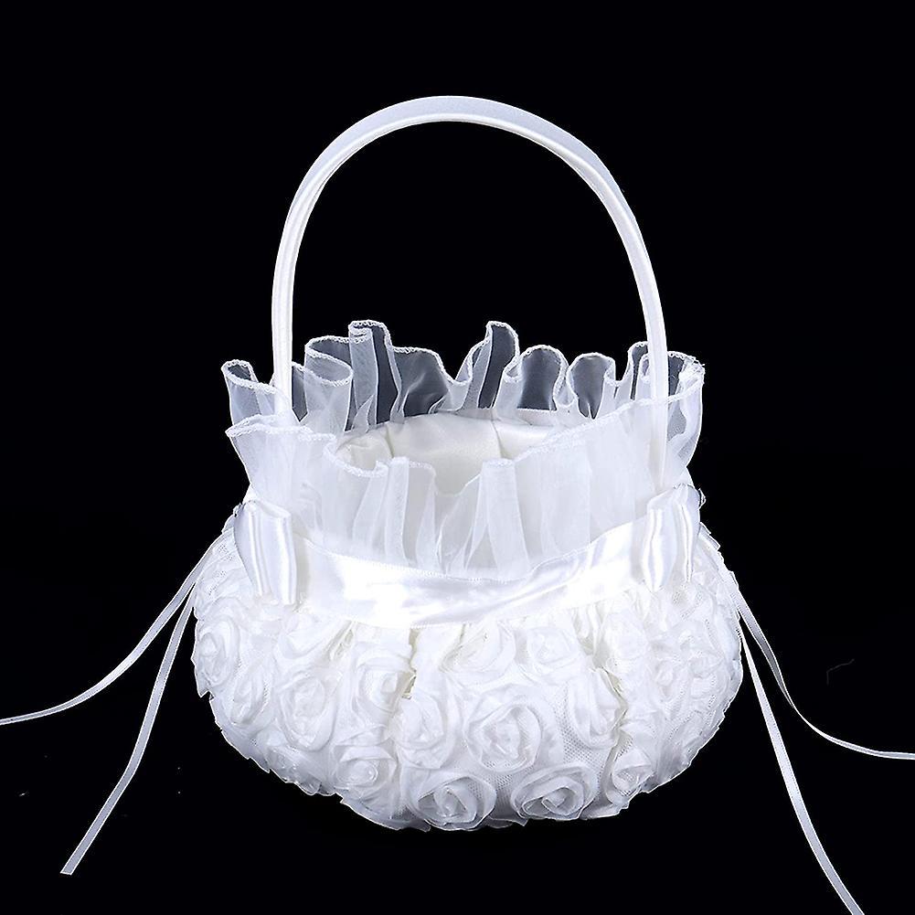 Silk Flower Girl Baskets for Wedding Flower Basket with Handle