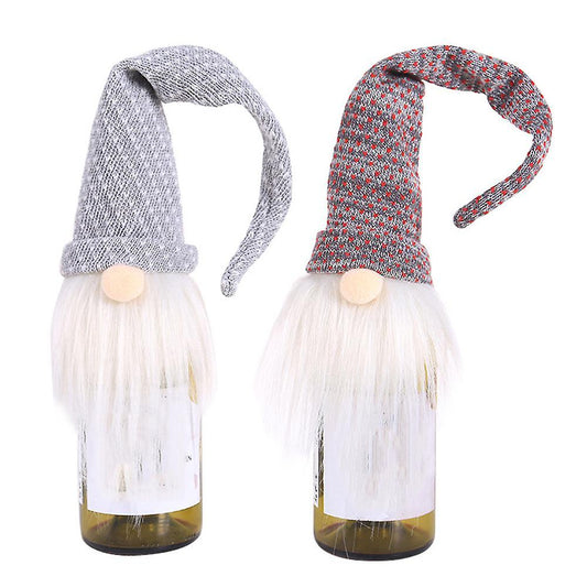 2pcs Cartoon White Beard Santa Swedish Gnome Christmas Wine