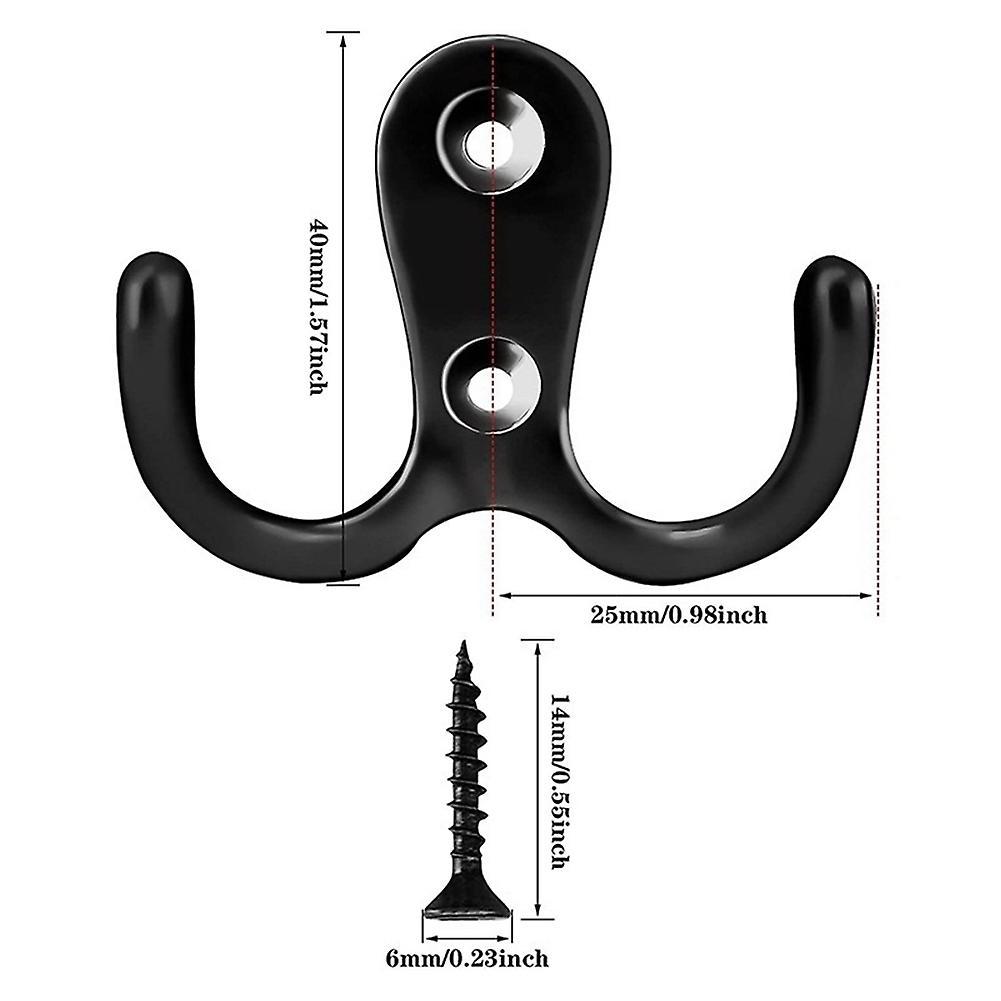 Dual Coat Hooks Wall Mounted for Bathroom Bedroom Door Wall (black)