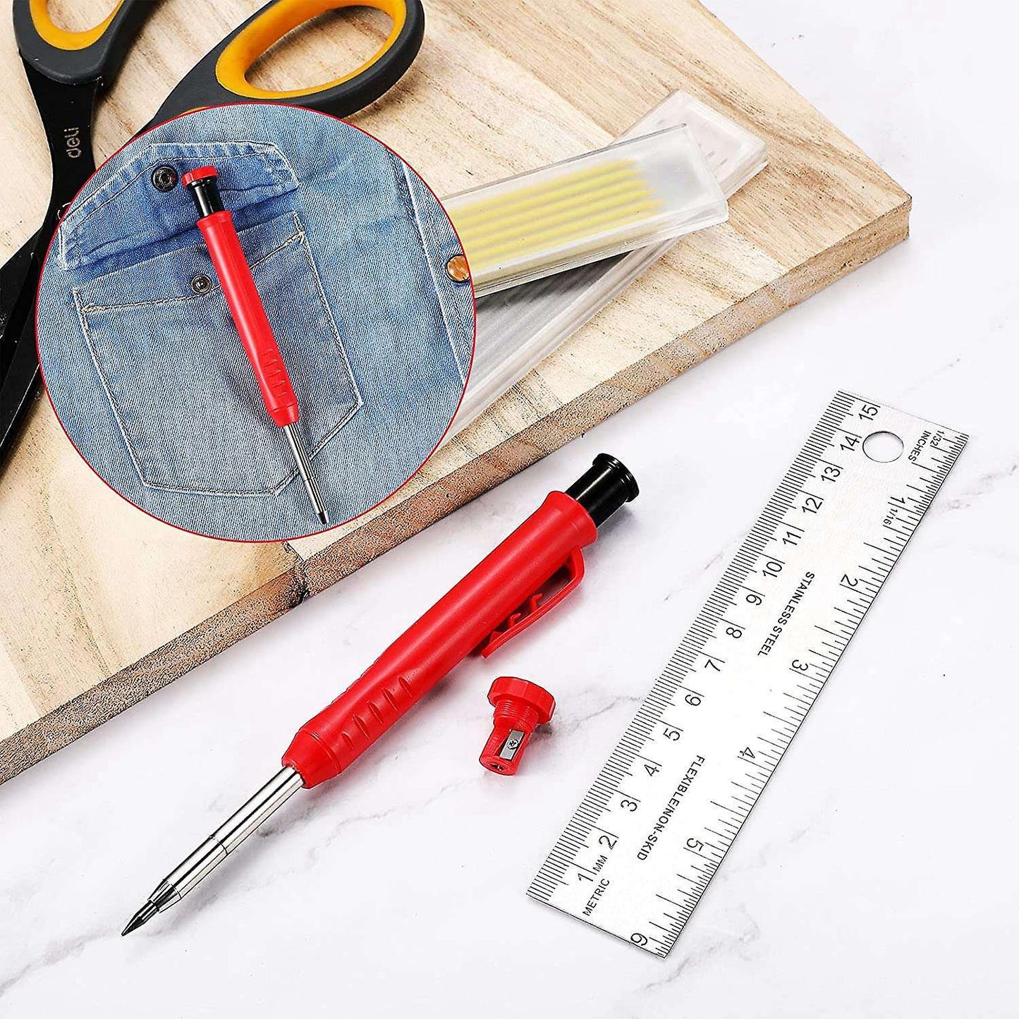 14pieces Carpenter Pencil Rule Set Include Pencils and Stainless Rule