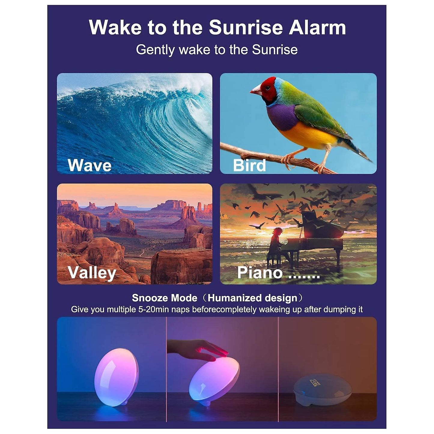 Sunrise Alarm Clock for Bedrooms, Colorful Lights Clock for Bedroom
