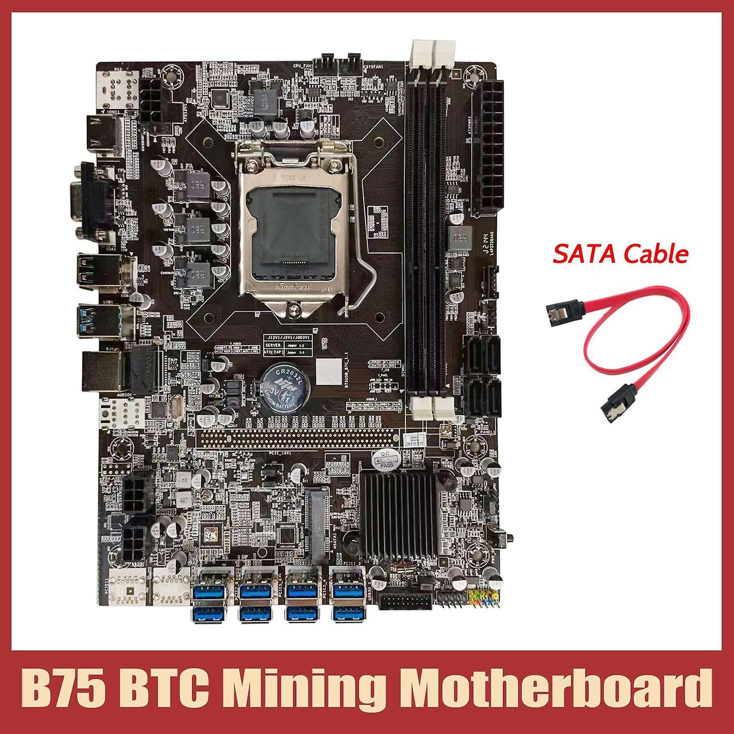 B75 Btc Mining Motherboard+sata Cable Lga1155 8xpcie Usb Adapter