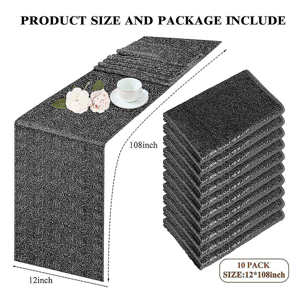 10 Pcs Black Table Runner 12x108inch for Holiday Decor