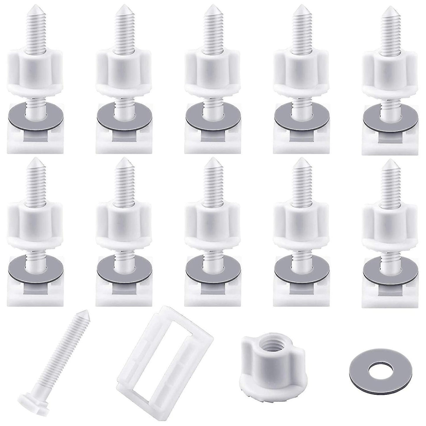 10 Pieces White Plastic Toilet Seat Screws and Nuts with Rubber