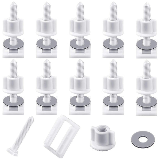 10 Pieces White Plastic Toilet Seat Screws and Nuts with Rubber