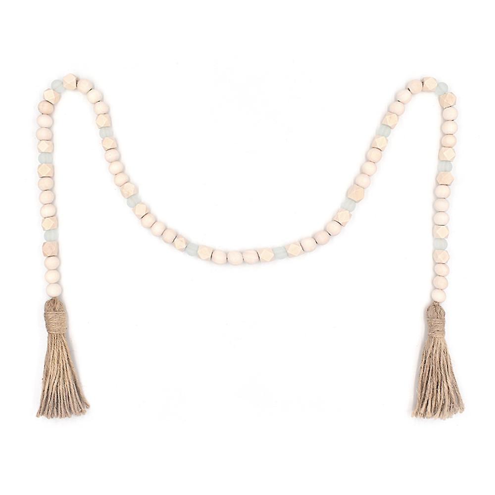 Wood Beads Wreath with Fringe, Wood Beads & Acrylic Beads, Farmhouse