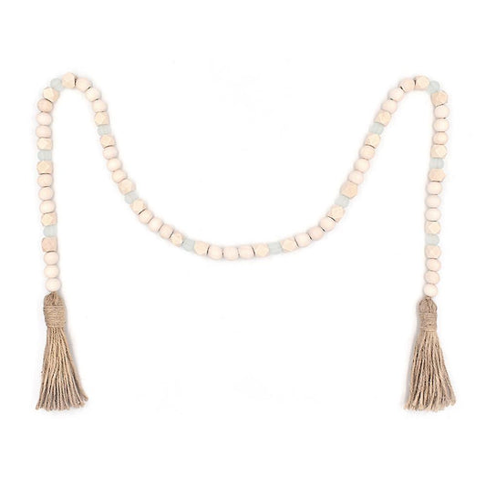 Wood Beads Wreath with Fringe, Wood Beads & Acrylic Beads, Farmhouse