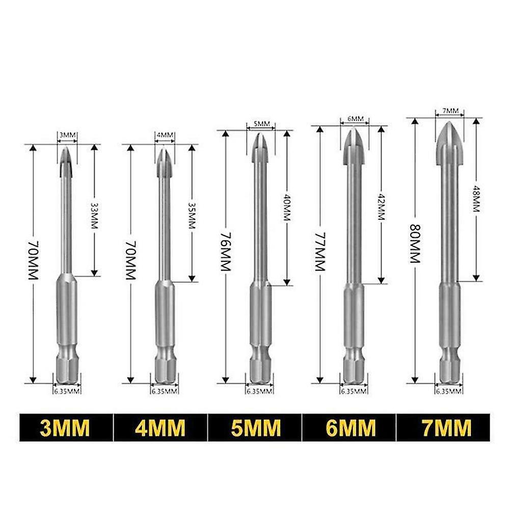 5pcs Universal Drilling Tool Cross Alloy Drill for Woodworking Silver