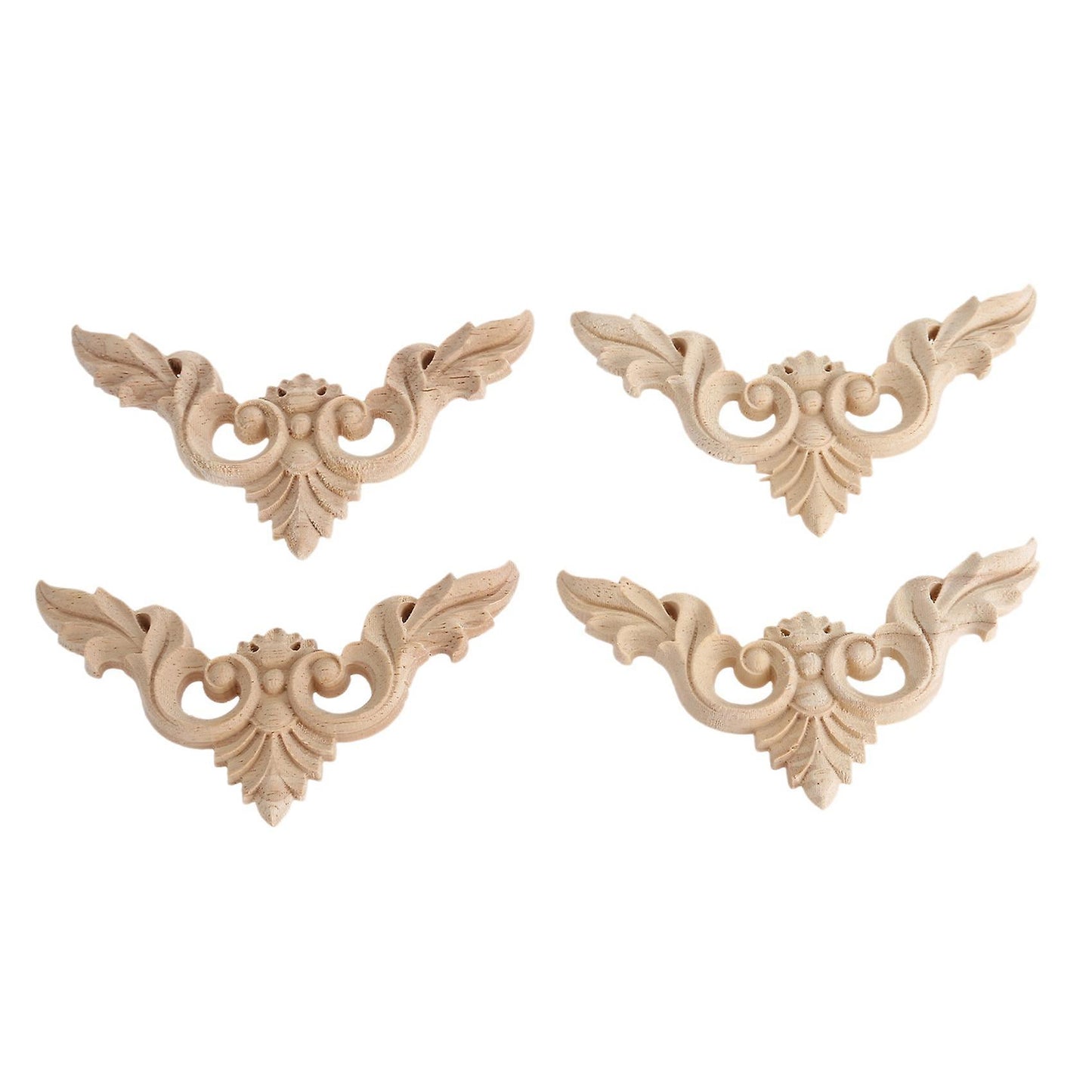4pcs 8x8cm Wood Carved Corner Onlay Unpainted Applique