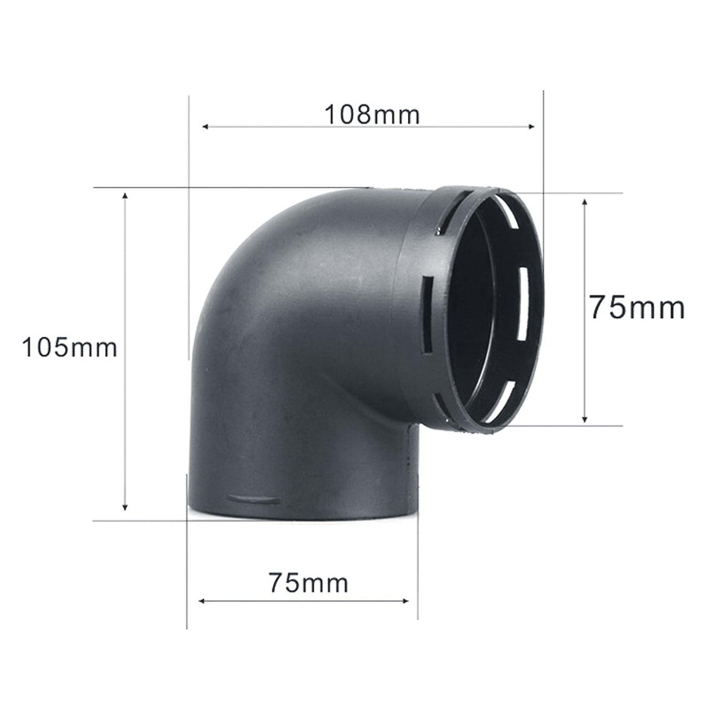 75mm Car Heater Air Ducting Pipe Elbow Outlet Connector Black Plastic