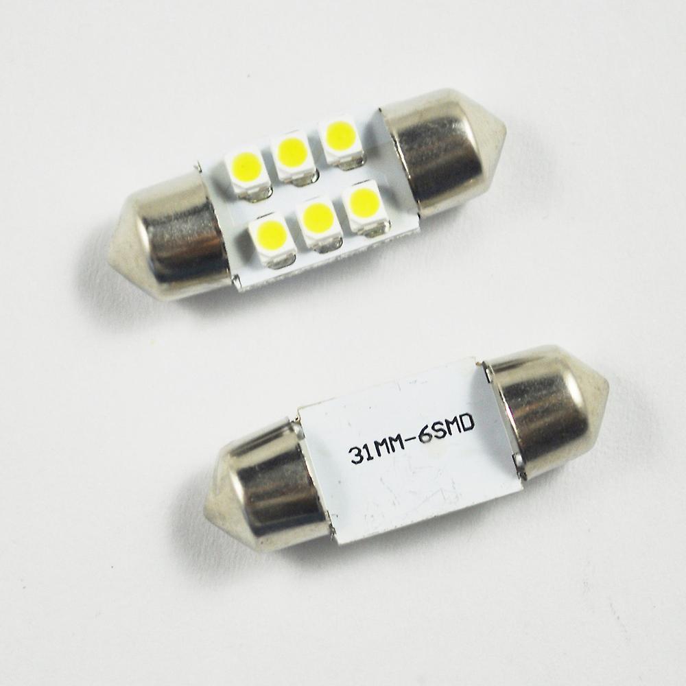 2 Pcs 31mm White 3528 Smd 6 Led Festoon Dome Map Light De3175 De3021 Bulb for Car