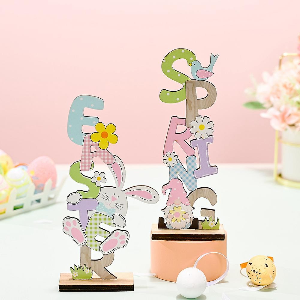 2pcs Hello Spring Easter Letter Wooden Ornaments Home Decoration