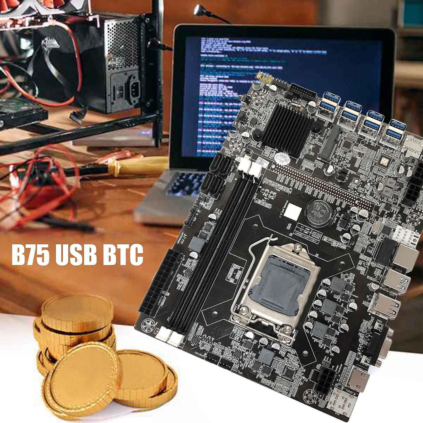 B75 Mining Motherboard+g530 Cpu+2xsata Cable Lga1155 8xpcie Adapter