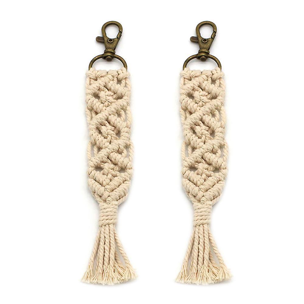 2 Pcs Mini Macrame Keychains Boho Bag with Tassels for Key Purse, C