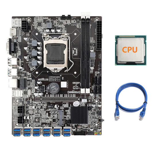B75 Eth Mining Motherboard 12 Pcie to Usb with Cpu+rj45 Network Cable