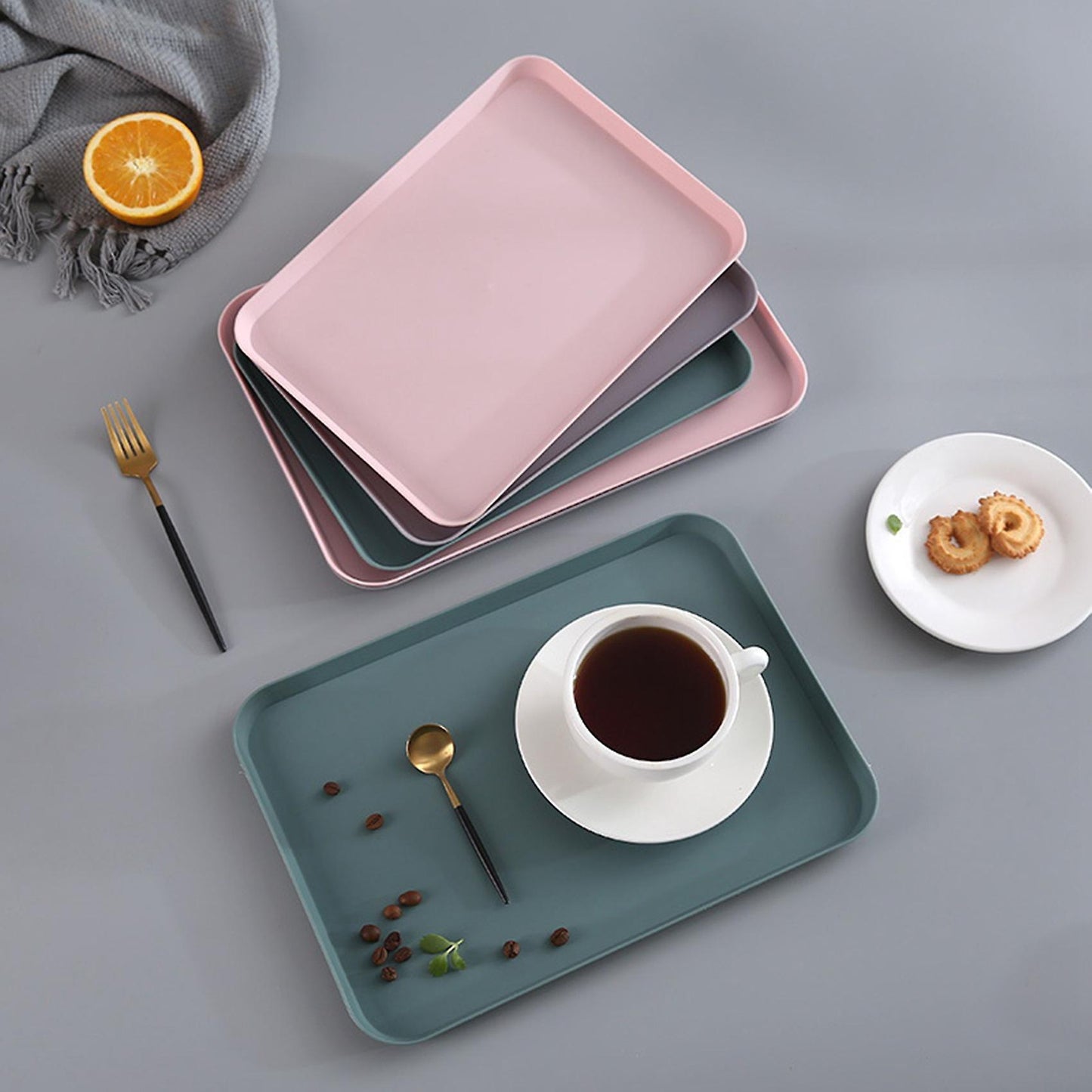 3 Pcs Nordic Rectangular Tea Tray Plastic Storage Tray Home Small