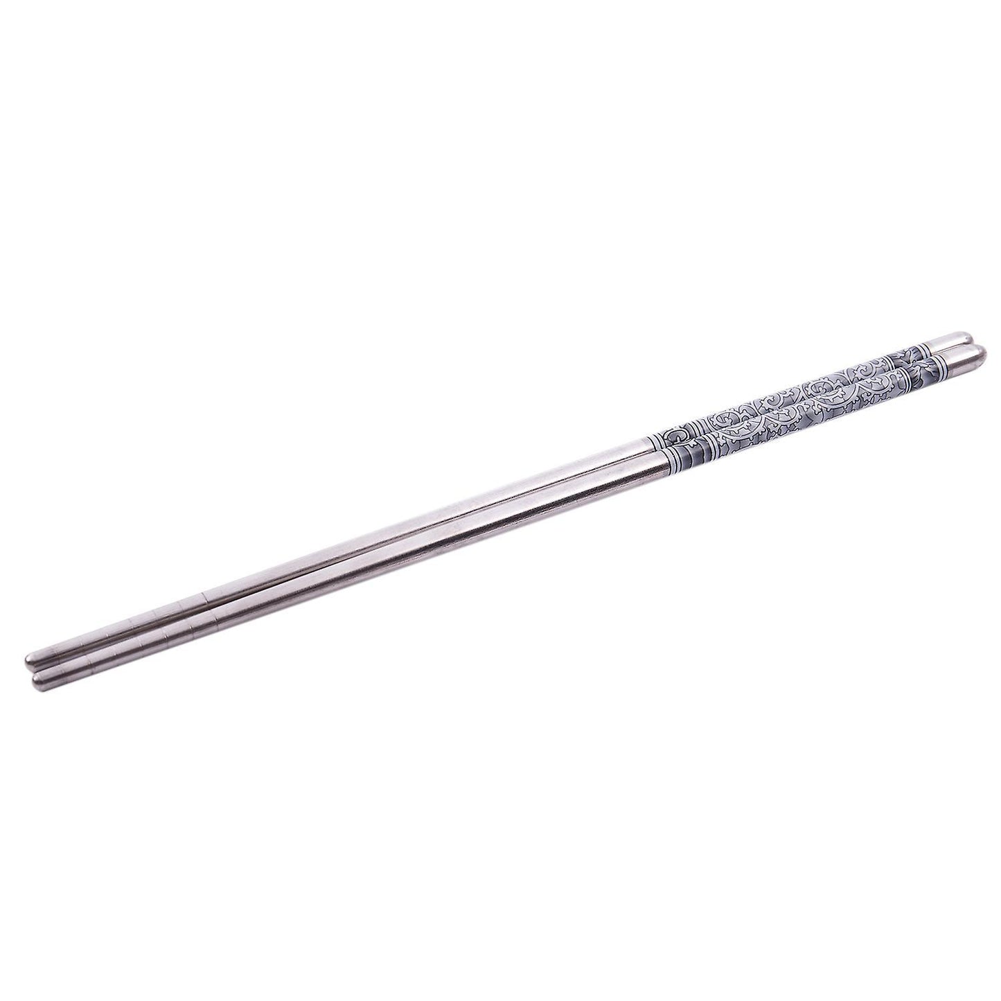 8.9" Length White Vine Pattern Stainless Steel Chopsticks Pair