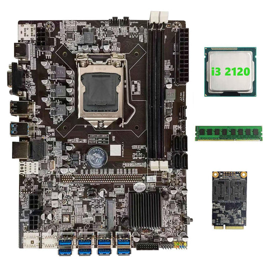 Btc B75 Mining Motherboard+i3 2120 Cpu+ddr3 4gb Ram+128g Msata Ssd