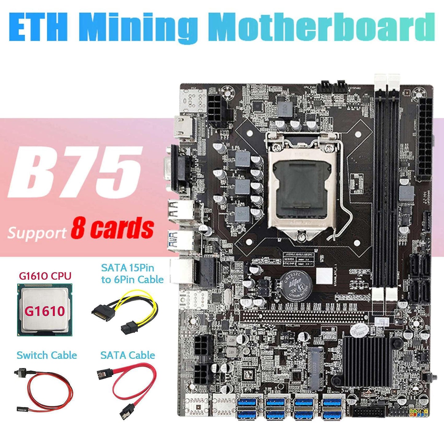 Motherboard+ Cpu+sata 15pin to 6pin Cable+sata Cable+switch Cable