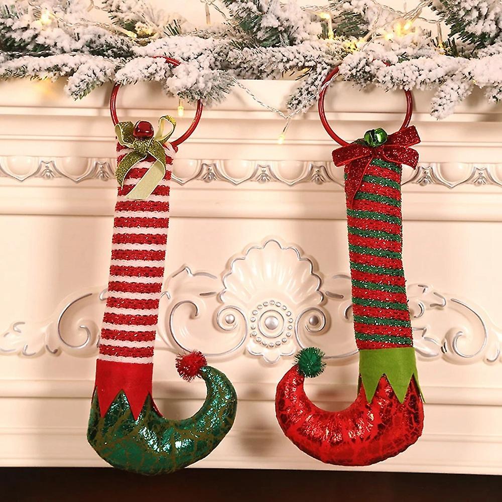 Christmas Decorations Elf Feet Iron Hoop Door Ring Ornaments-green
