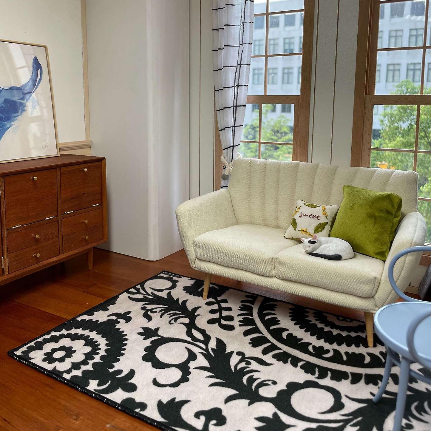 1/6 Dollhouse Model Furniture Accessories Mini Carpet, Black White