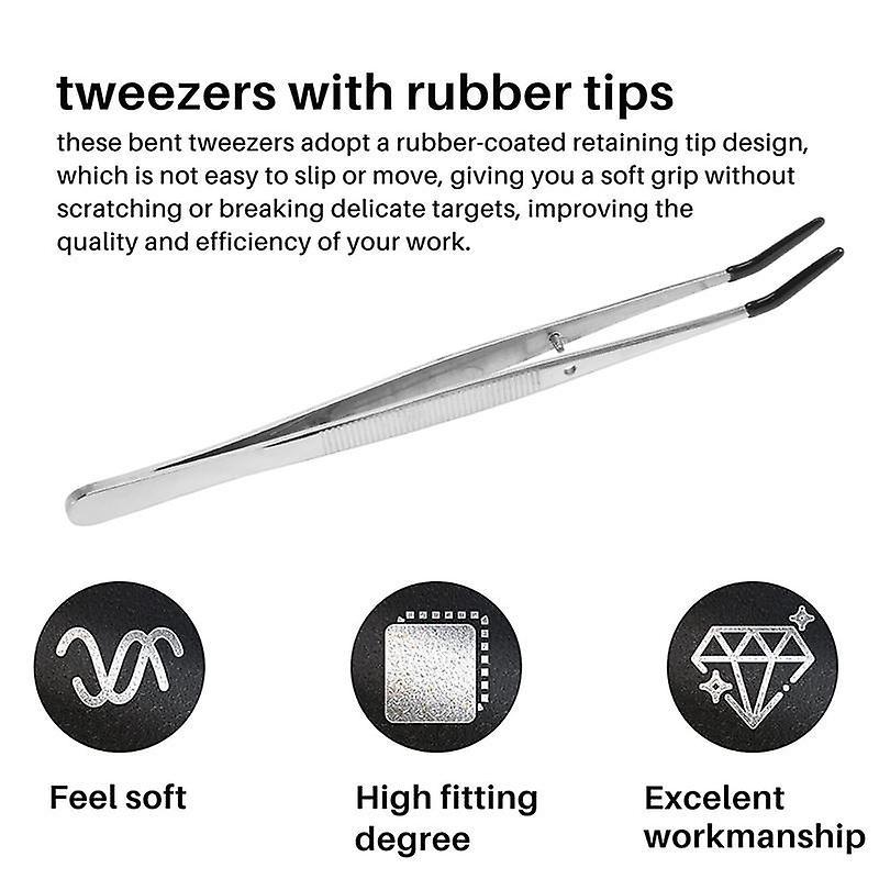 2 Pcs Bent Rubber Tip Stainless Steel Tweezers for Lab Jewelry Making